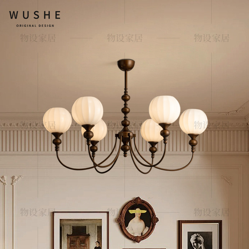 法式复古中古客厅吊灯新中式美式白玉玻璃大厅主灯卧室餐厅书房灯 - 图3
