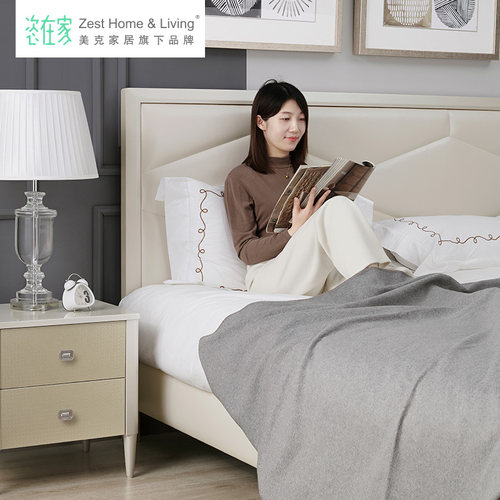 美克/恣在家【白日星芒】舒感皮软包床实木现代简约1米8双人婚床 - 图2