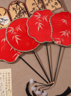 古风扇子织锦缎绣花竹叶团扇