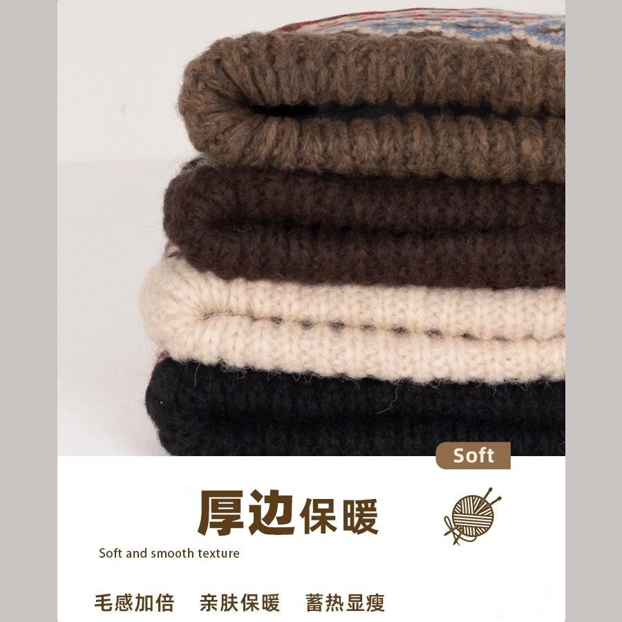 费尔岛风针织帽女冬季保暖巴拉克拉法秋冬帽子冬天堆堆毛绒毛线帽 - 图0