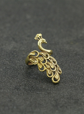 纯黄铜孔雀开屏戒指古铜女士开口