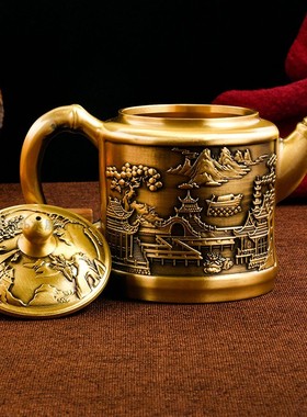 11cm高款转转茶壶纯铜山水壶摆件