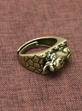 纯黄铜貔貅戒指男复古国风仿古