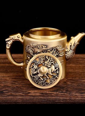 盖子会旋转麒麟铜茶壶文玩壶摆件