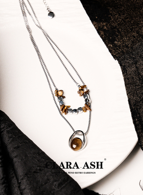 双层叠戴虎眼石项链高级感