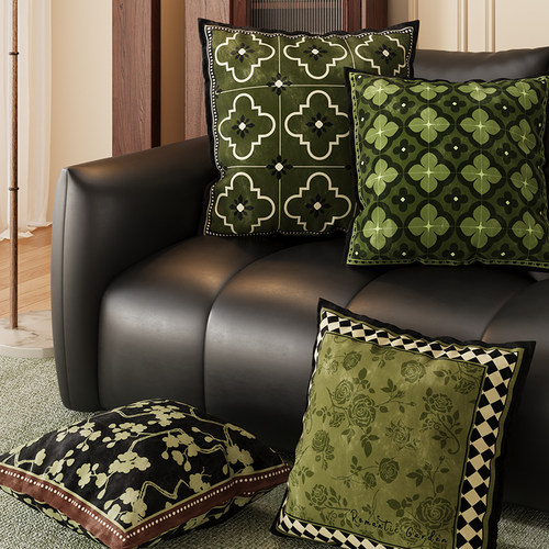绿色复古中古风客厅沙发抱枕靠垫子含芯抱枕套车载高级感床上靠枕 - 图2