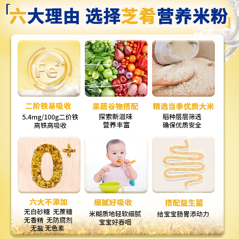 芝肴米粉婴儿宝宝辅食婴儿高铁米粉高钙益生菌6个月营养米糊508g - 图1