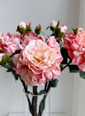 新假花仿真花卉牡丹 油画焦边仿真花 3头装饰家居摆件婚庆道具