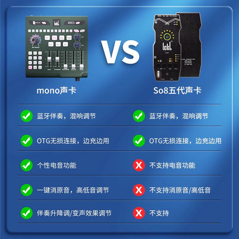ickb mono专业级手机声卡 直播专用录音唱歌外置声卡户外套装设备