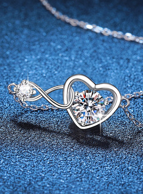 S925纯银镀18K金项链莫桑石吊坠轻奢爱心形吊坠1克拉莫桑石女项链