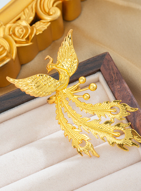 古法金色凤凰婚嫁三金开口戒指