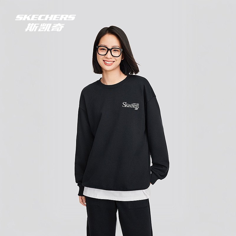 Skechers斯凯奇2025新品男女同款针织套头卫衣松弛感落肩刺绣logo