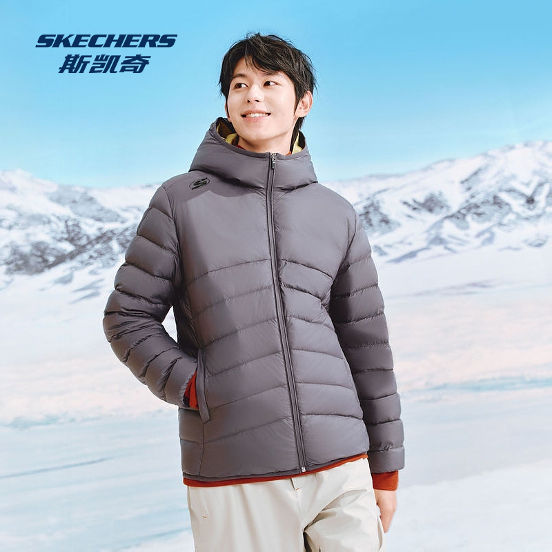 斯凯奇官方outlets男女同款梭织短款羽绒外套时尚百搭简约休闲