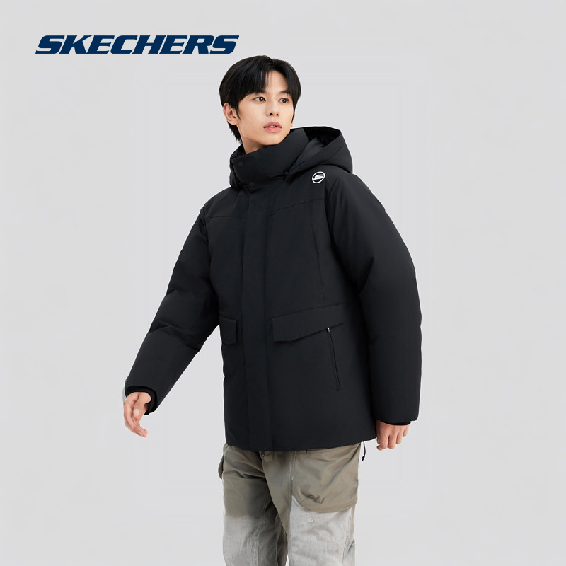 斯凯奇官方outlets男女羽绒外套连帽拉链防泼水科技冬季温暖保温