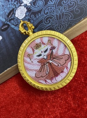 新款九尾狐唐卡吊坠小圆形金色狐狸吊坠双面带绳子网红美女同款潮