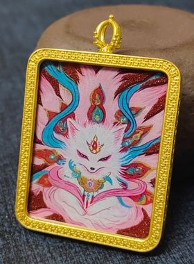 新款高档精美关二爷九尾莲花生龙五爷唐卡吊坠项链彩金扎基拉姆潮