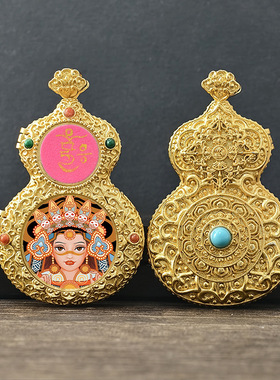 西藏藏式手绘描金黄财神唐卡葫芦吊坠嘎乌盒唐卡盒项链挂件高档潮