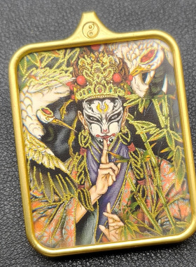 金色道家唐卡盒三清挂件真武大帝太极八卦吊坠白鹤童子赵公明挂饰