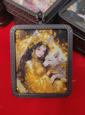 彩金唐卡小狐狸唯美吊坠九尾狐白狐随身精美男女礼品小挂件项链潮