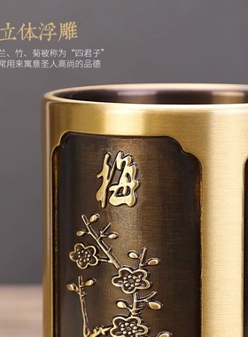 立体浮雕书房笔筒铜仿古