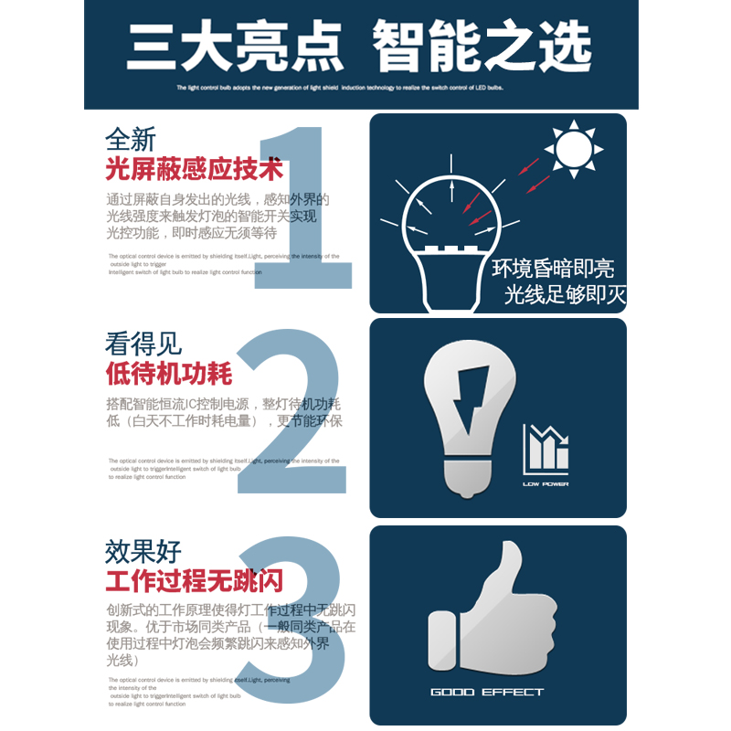 纯光控LED灯泡智能感应白天不亮天黑自动亮庭院路光源220V螺口E27 - 图0