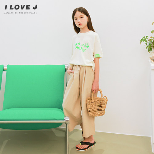 ILOVEJ童装洋气短袖撞色荧光绿宽松T恤儿童夏装女童上衣/JVUTO84 - 图1