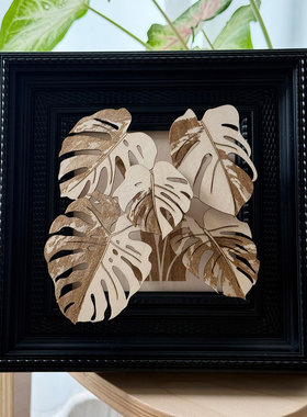 白锦龟背竹磁吸木板雕刻装饰画
