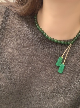 复古时尚藏式祖母绿项圈项链双喜字流苏吊坠多圈手串中国风气质