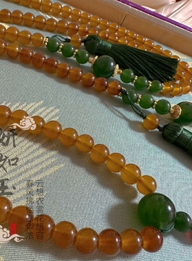 秋冬美拉德色系简约时尚复古流苏焦糖且末色天然石长款斜挎链项链