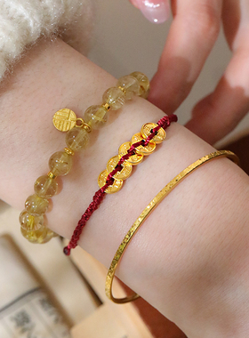 SUMOJEWEL【五帝币】五帝钱新中式古风足金五帝钱红绳手链百搭