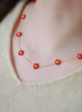 SUMOJEWEL《花开荼靡》新中式原创复古民族风南红小花手链项链