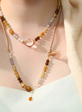 SUMOJEWEL《落白》新中式复古文艺轻奢气质糖玉和田玉水晶项链