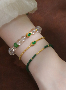 SUMOJEWEL【福光跃金】新中式古风白水晶手串原创设计葫芦手链