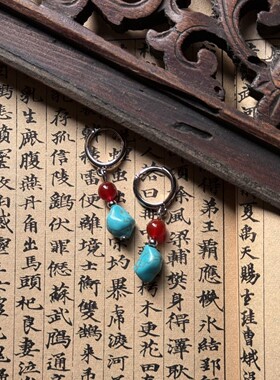 尼泊尔藏式不规则松石耳环耳饰