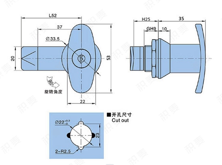 海坦柜锁MS305-1门锁执手锁机柜门把手锁工业柜开关配电箱MS302-1-图0