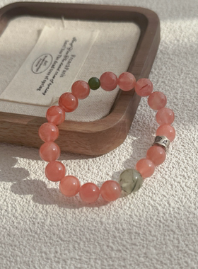 天然10mm南红葡萄石发晶925银九字真言卡环和田碧玉手串女款单圈