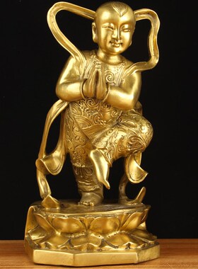 速发1尺铜金童玉 件一对摆铜金童摆件铜 玉摆件