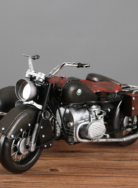 速发客古怀旧老式铁艺挎斗三轮摩托车模型摆件复厅酒柜酒吧装饰工