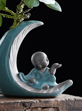 速发新中式创意花瓶盆景瓷件陶摆家禅书房书桌博古架装饰品工艺品