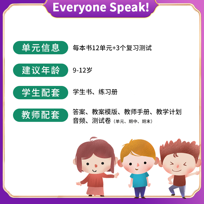 原版少儿11-12岁小学高阶口语 Everyone Speak! 学生书+练习册 少儿英语短期寒暑假课程 口语专项训练教材 - 图0