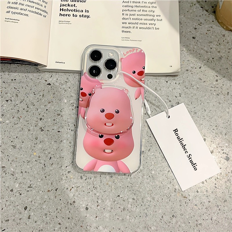 网红韩国loopy小海狸适用苹果14手机壳可爱卡通iPhone13Promax新款带支架保护套12硅胶防摔11全包软壳ins超萌