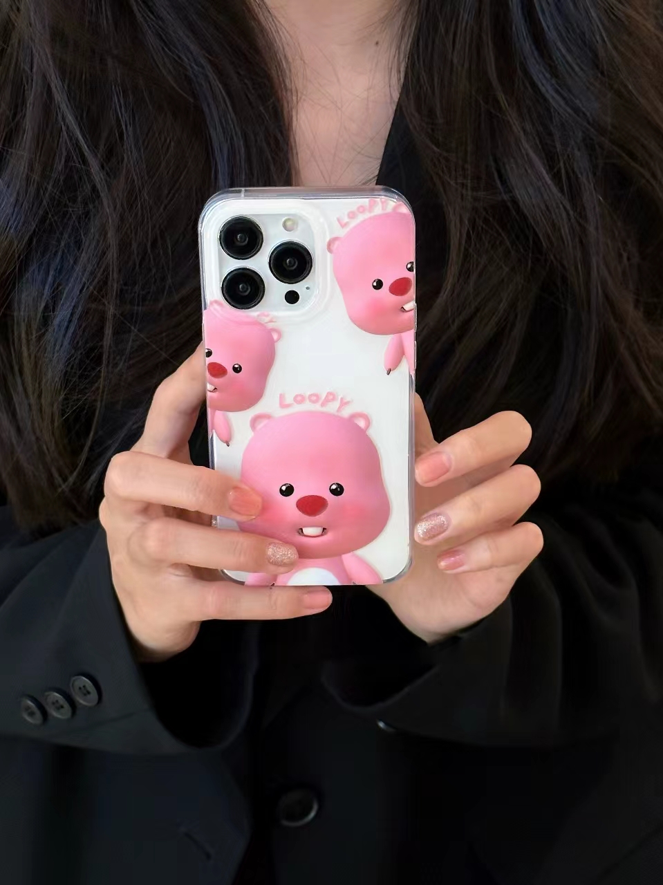 网红韩国loopy小海狸适用苹果14手机壳可爱卡通iPhone13Promax新款带支架保护套12硅胶防摔11全包软壳ins超萌