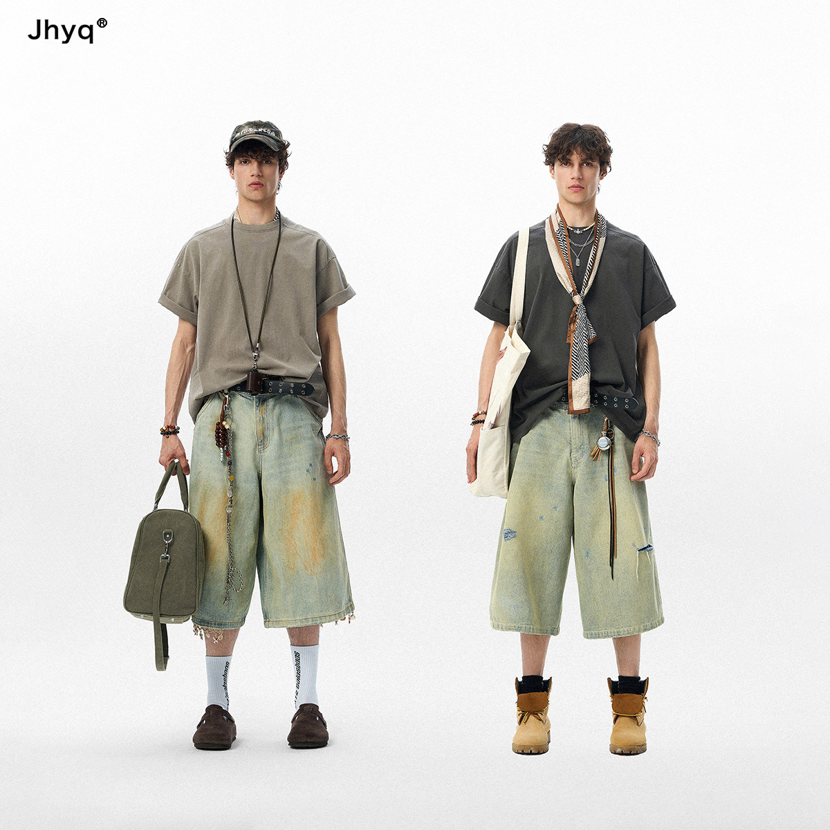 JHYQ美式复古简约基础版水洗字母印花短袖T恤夏宽松休闲体恤上衣