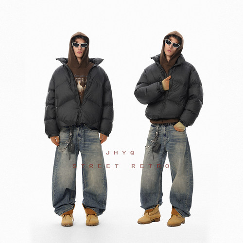 【高充绒】JHYQ美式90白鸭绒复古立领短款羽绒服男防寒面包服外套 - 图3