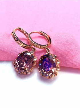 俄罗斯紫金585镀18K玫瑰金新款镶嵌轻奢气质女烟紫色石吊坠女饰品