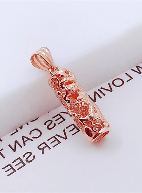 俄罗斯585紫金玫瑰金镂空圆柱吊坠网红ins精致时尚简约百搭女项链