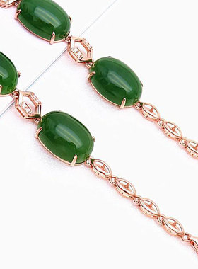 俄罗斯585紫金韩版绿石椭圆手链高级女款镀18k玫瑰金轻奢精致礼物