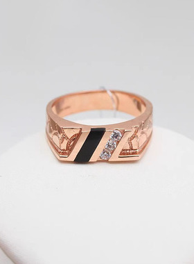 俄罗斯585紫金女款黑色戒指镀14K彩金饰品时尚简约气质高级感礼物