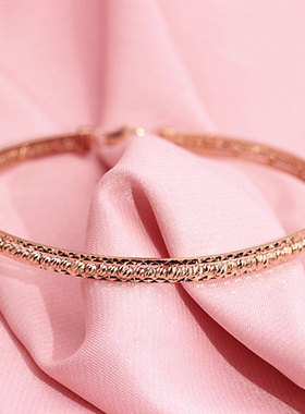 俄罗斯585紫金车花珠珠手镯女款百搭奢华大气精美镀14K玫瑰金礼物