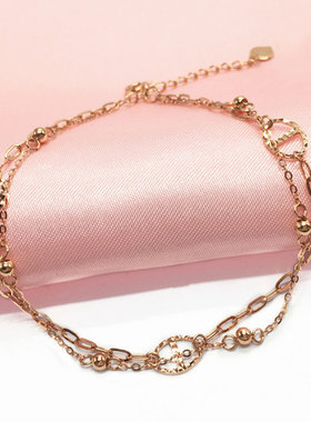 俄罗斯585紫金镀18K玫瑰金双层日字手链韩版女时尚潮流个性设计感